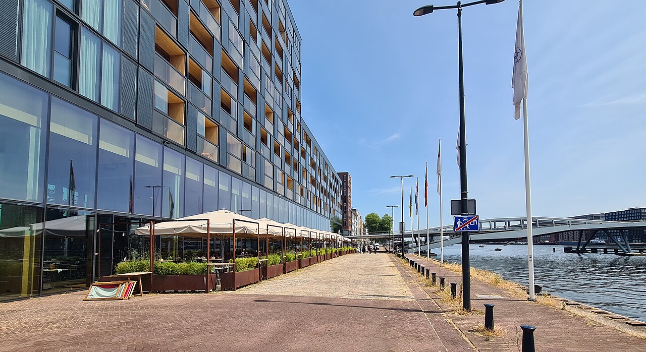 Hotel Jakarta and its café terrace on the IJ