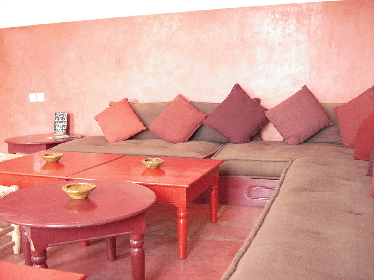 Tea room with benches and cushions in the Marrakech medina