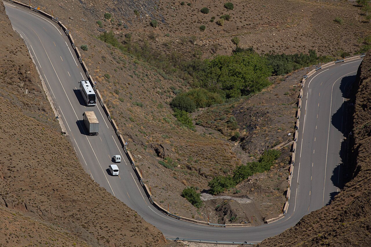 Hairpin bends of the N9 road on the climb to the Tizi n'Tichka pass