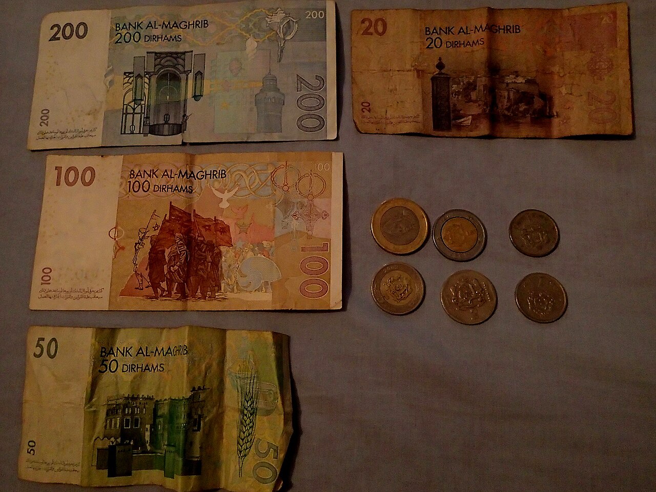 Billets et pièces de dirhams marocains