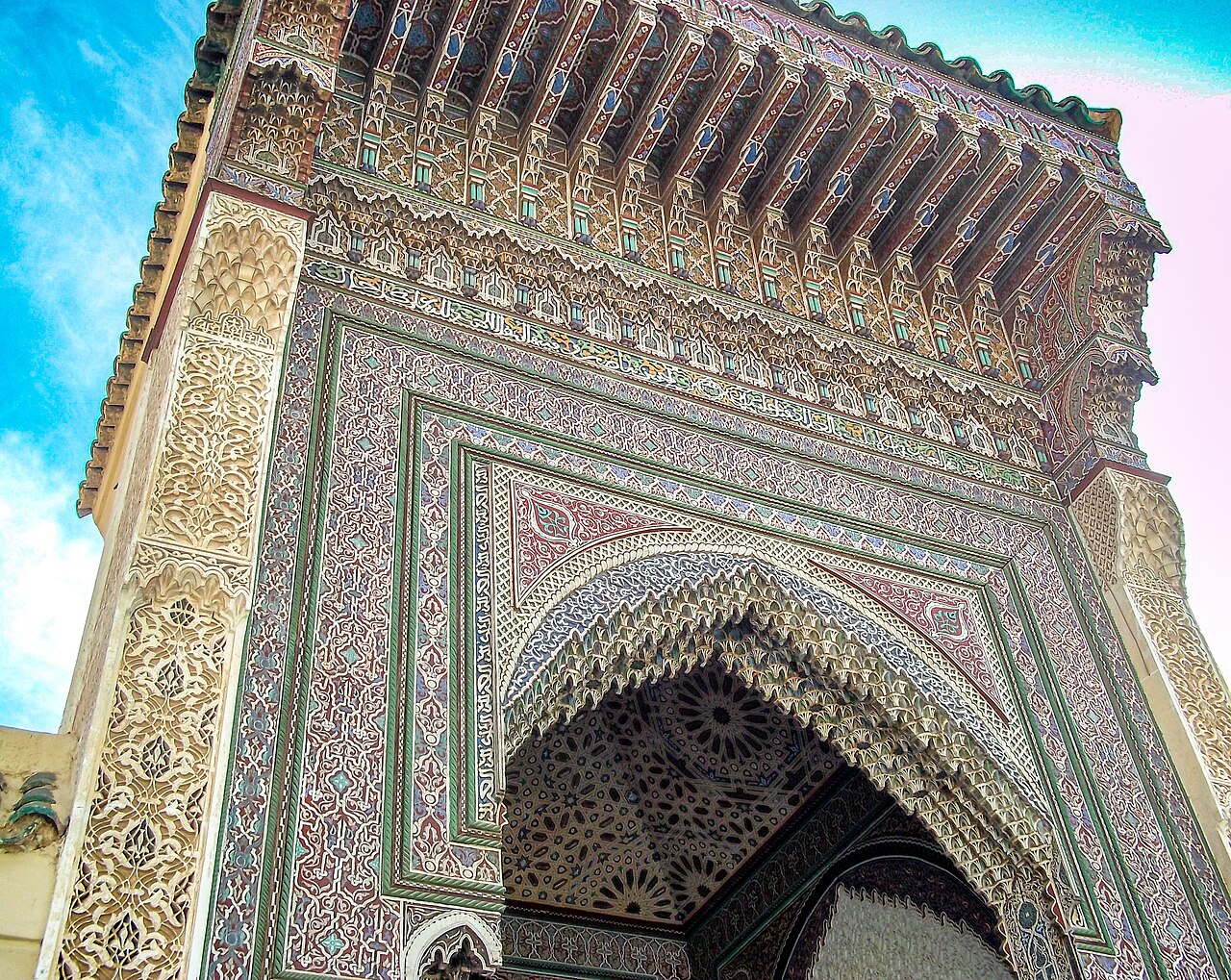 Carved and painted portal of the fountain at the Zaouia of Sidi Bel Abbes