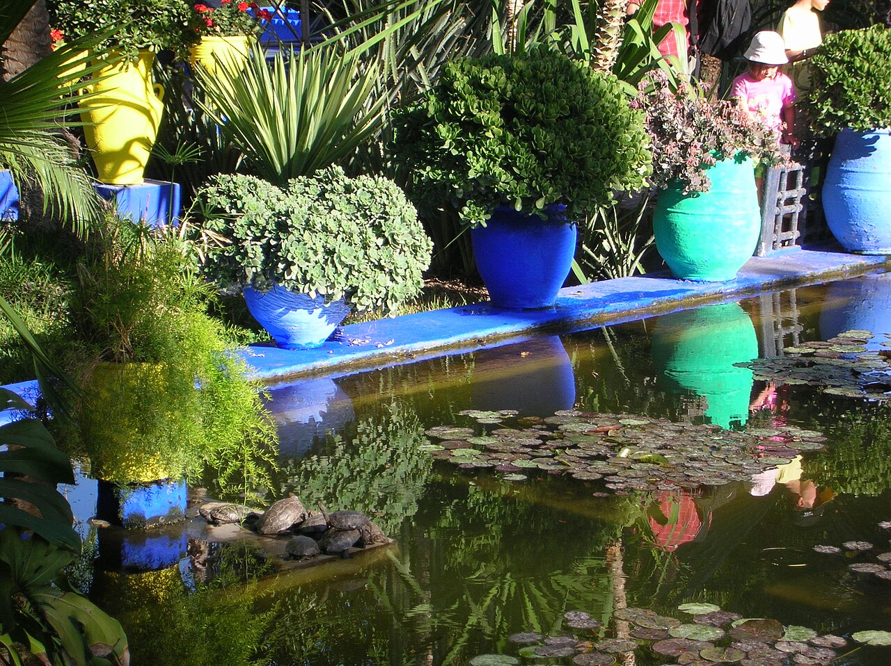 Bassin et pots bleus du jardin Majorelle