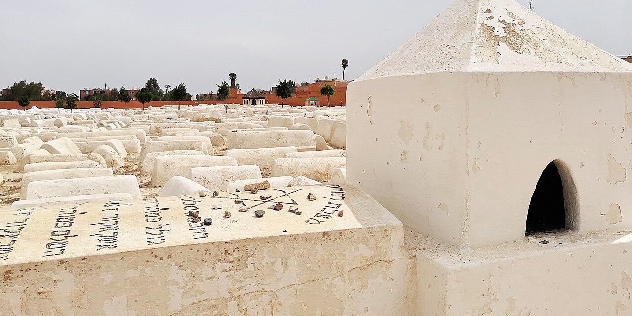 Whitewashed tombs and a mausoleum in the Miaara Jewish cemetery