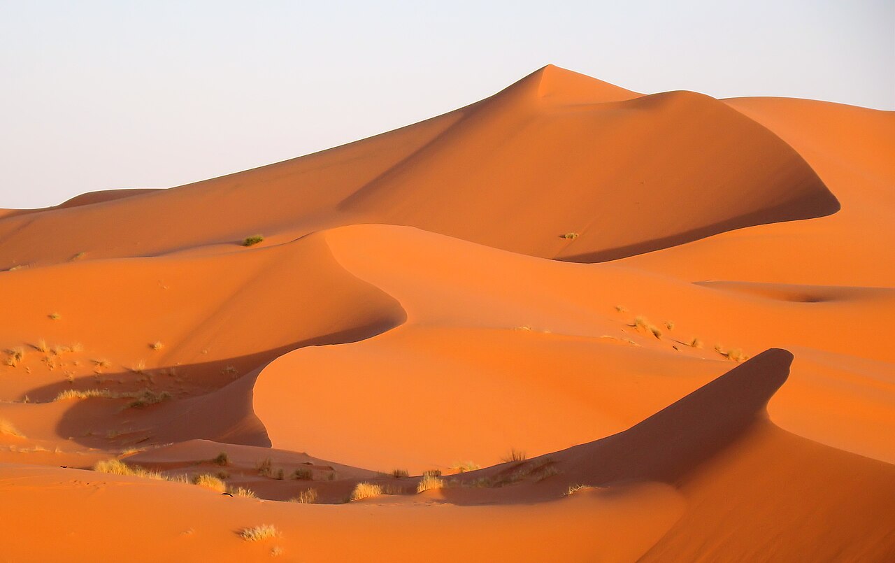 Les dunes de l'erg Chebbi, près de Merzouga, en fin de journée