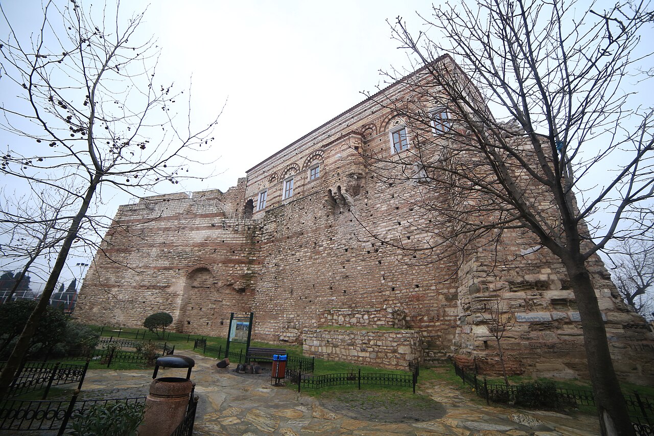 The brick and stone facade of Tekfur Palace, near the walls