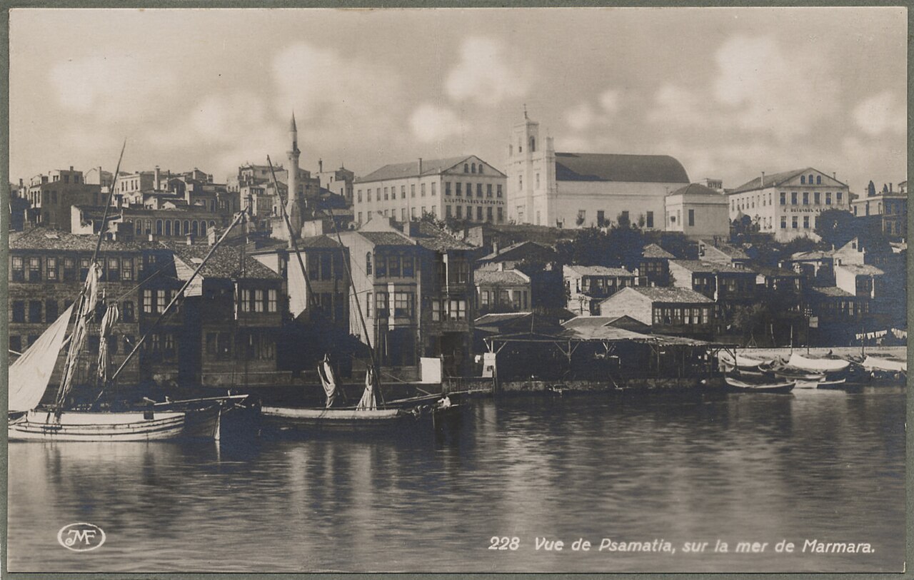 An old postcard of Samatya (Psamatia) on the Sea of Marmara