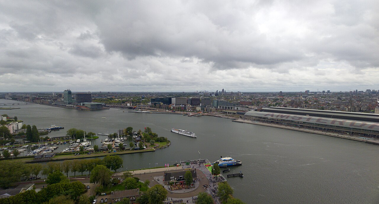 The view over the IJ and Central Station from the A'DAM tower