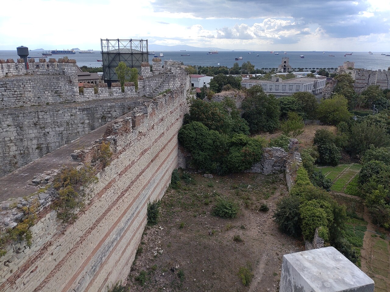 The ramparts of Yedikule Fortress and the Sea of Marmara