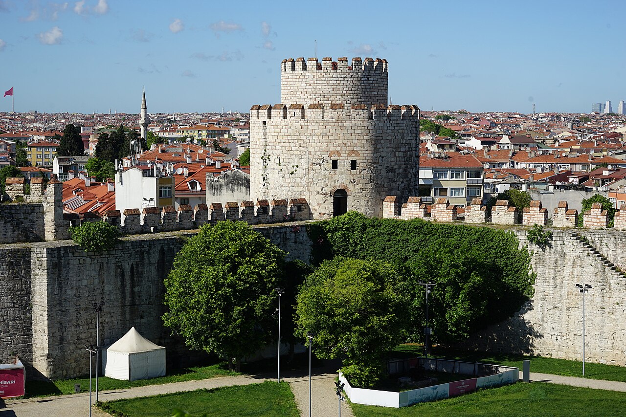 A tower of Yedikule Fortress and the rooftops of Samatya